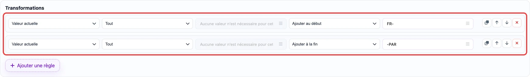 Ouvrir l’image en grand Deux règles Eofferix : Ajouter au début FR- et Ajouter à la fin -PAR