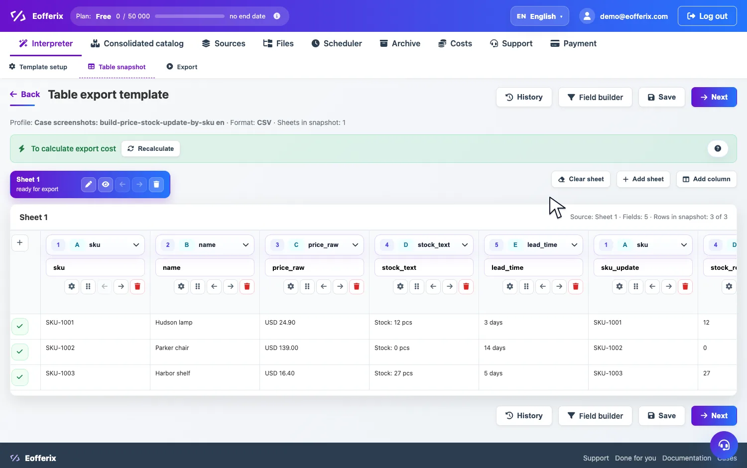 Opening the stock_regex settings in Eofferix