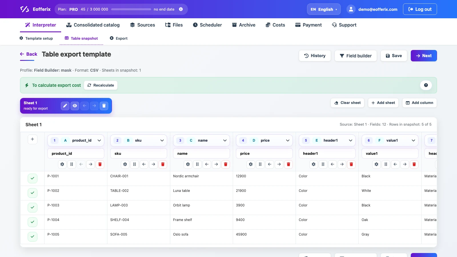 Open image larger Opening Field Builder in Eofferix