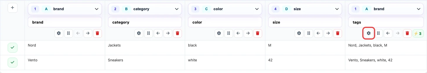 Product tags built from several columns