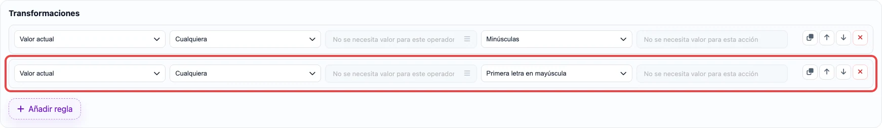 Regla Primera letra en mayúscula para una descripción