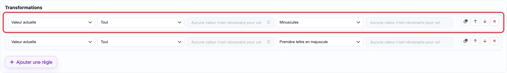 Règle Minuscules pour une description produit