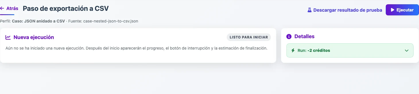 Paso final de exportación CSV en Eofferix