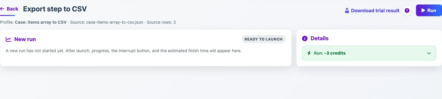 Final CSV export step in Eofferix