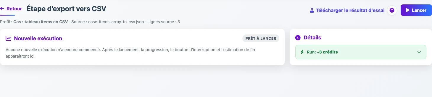 Étape finale d’export CSV dans Eofferix