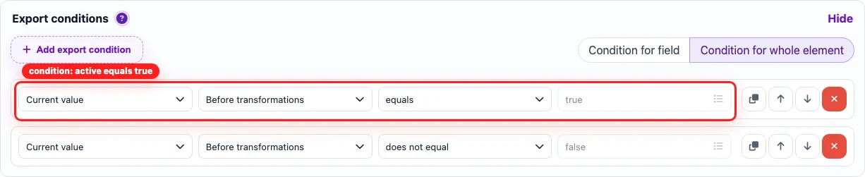 Export condition active equals true in Eofferix
