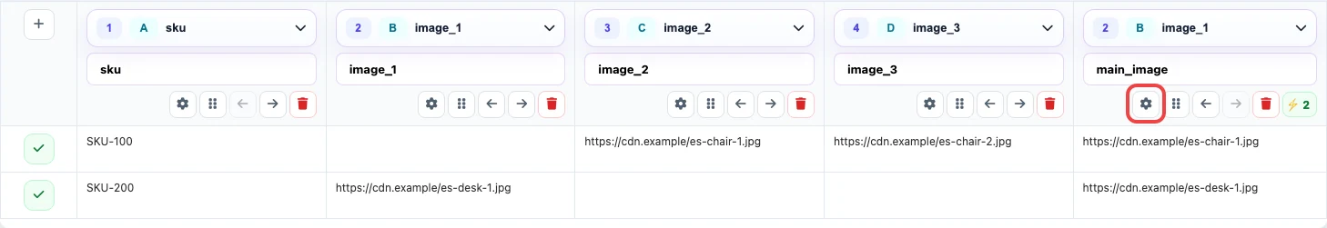 Configuración de la columna main_image en Eofferix