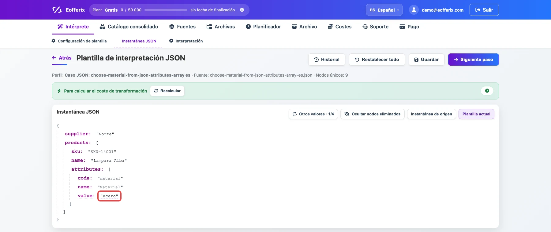 Abrir imagen en grande Campo JSON value