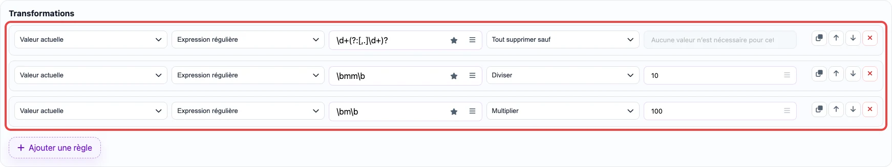 Capture des règles de transformation pour la colonne length_cm