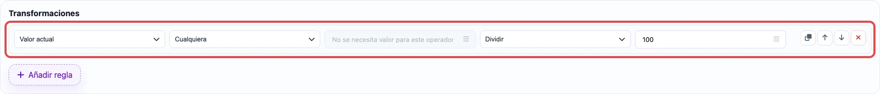 Abrir imagen en grande Regla que divide el precio entre 100