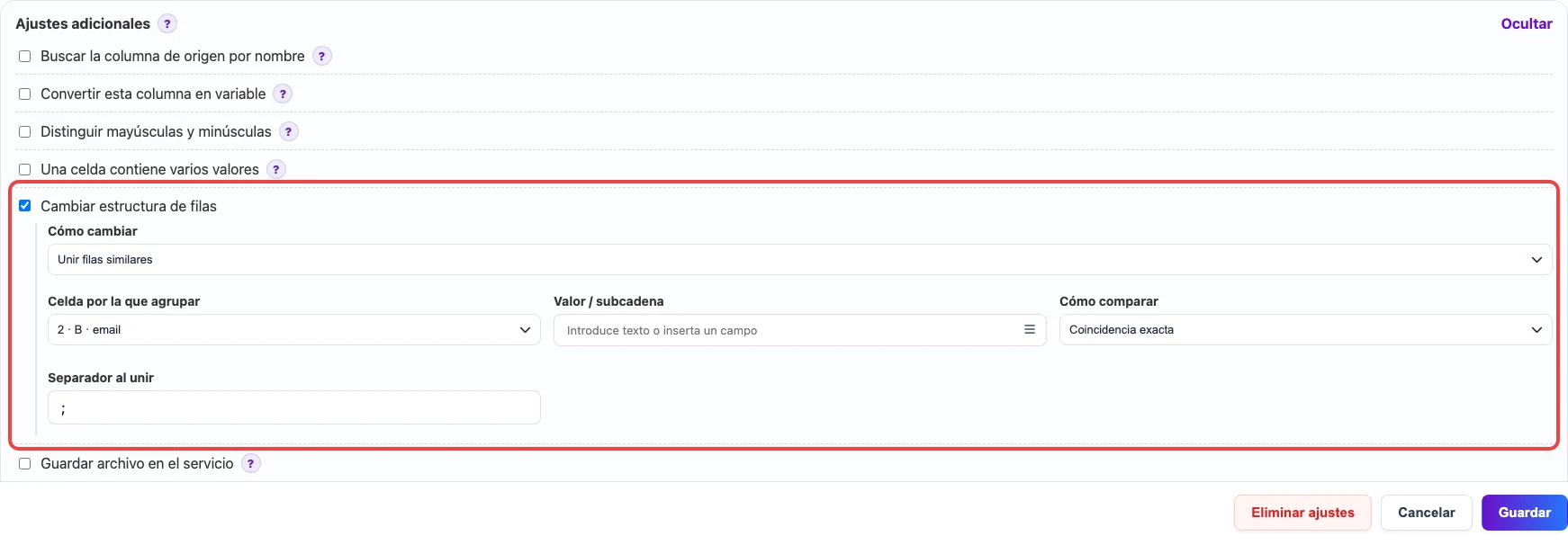 Abrir imagen en grande Combinación de filas de clientes por email