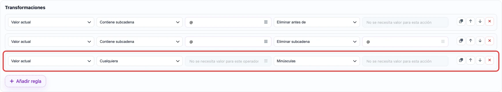 Abrir imagen en grande Regla que convierte el dominio a minúsculas