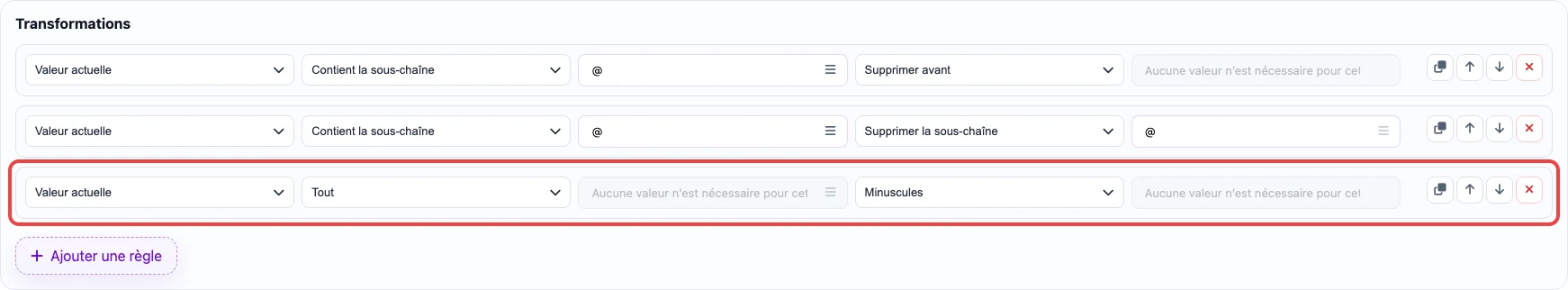 Règle qui passe le domaine en minuscules