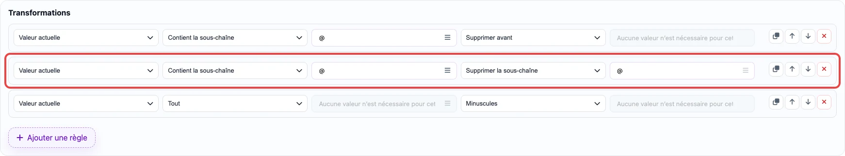 Règle qui supprime @ de la valeur