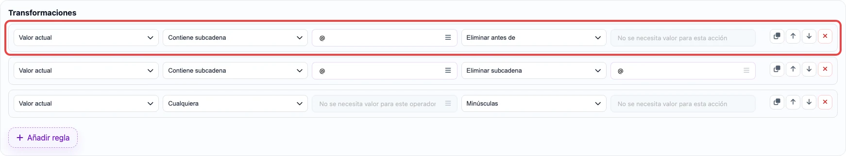 Abrir imagen en grande Regla que elimina el texto antes de @