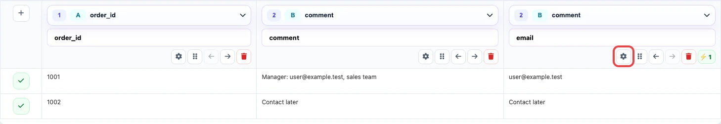 Opening the email column settings in Eofferix