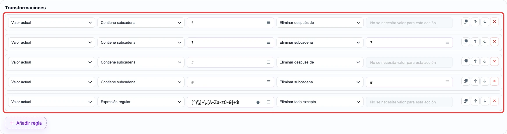 Reglas para extraer nombre de archivo desde URL