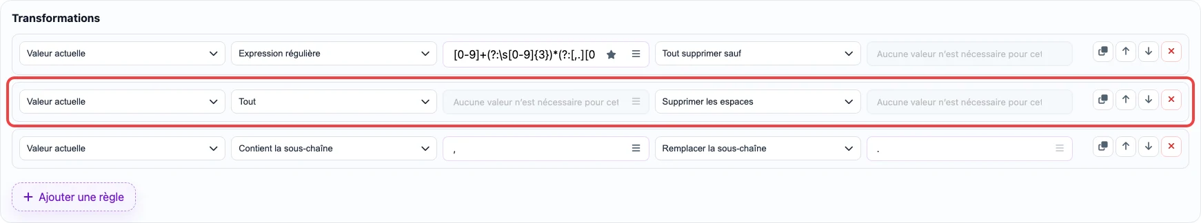 Ouvrir l’image en grand Règle supprimant les espaces du prix