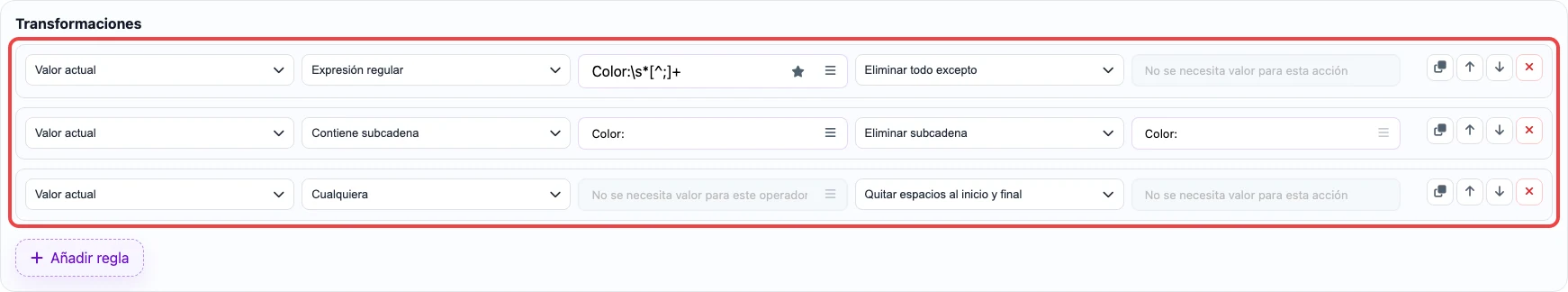 Abrir imagen en grande Reglas para extraer color desde specs