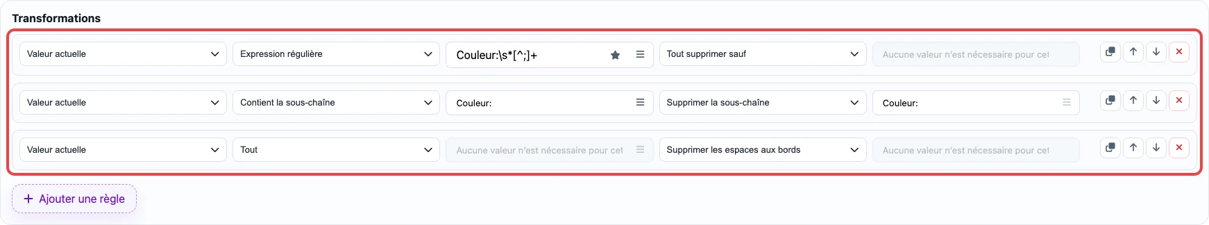 Règles pour extraire la couleur depuis specs