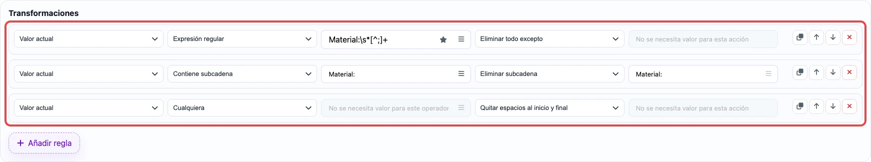 Abrir imagen en grande Reglas para extraer material desde specs