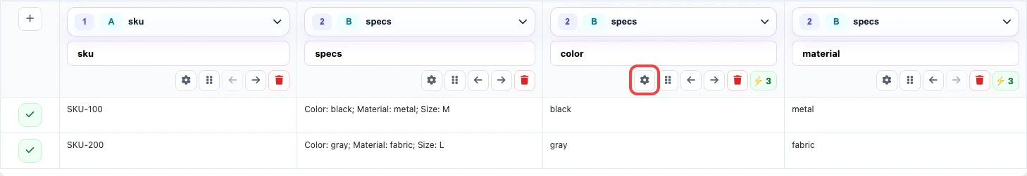 Open image larger color column settings in Eofferix