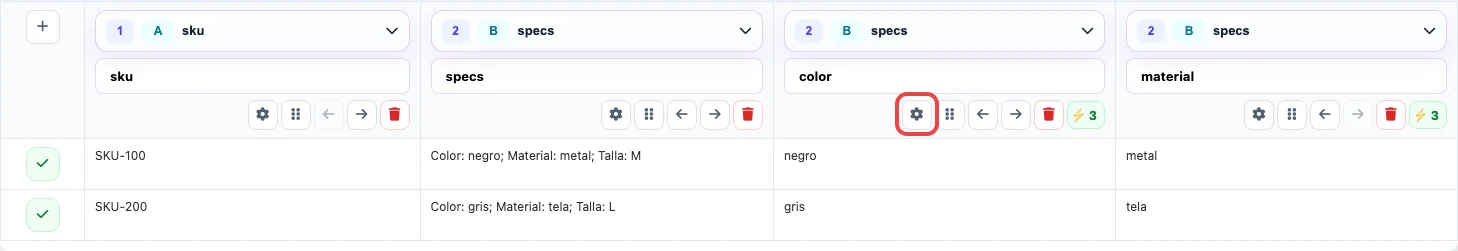 Configuración de la columna color en Eofferix