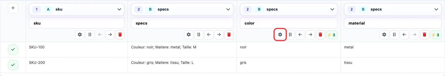 Paramètres de la colonne color dans Eofferix