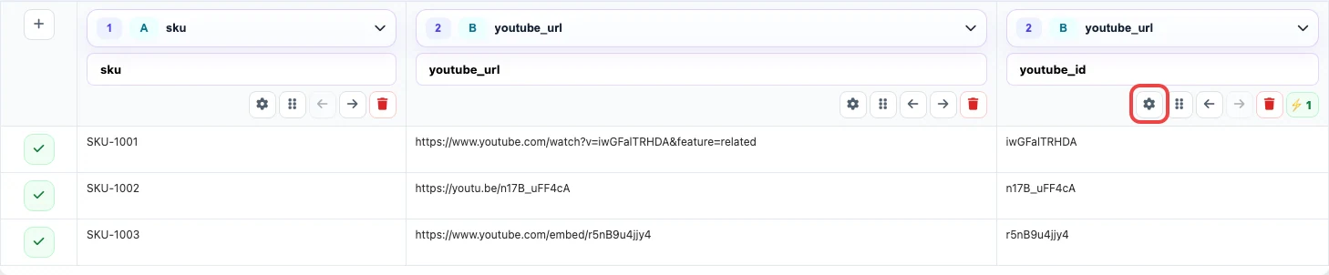 youtube_id column created from YouTube links in Eofferix