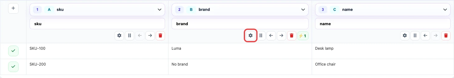 brand column settings in Eofferix