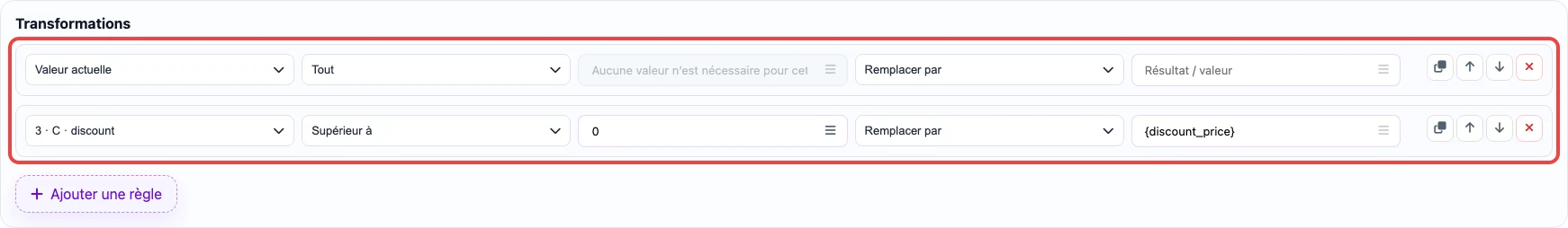 Règles de remplissage conditionnel de sale_price