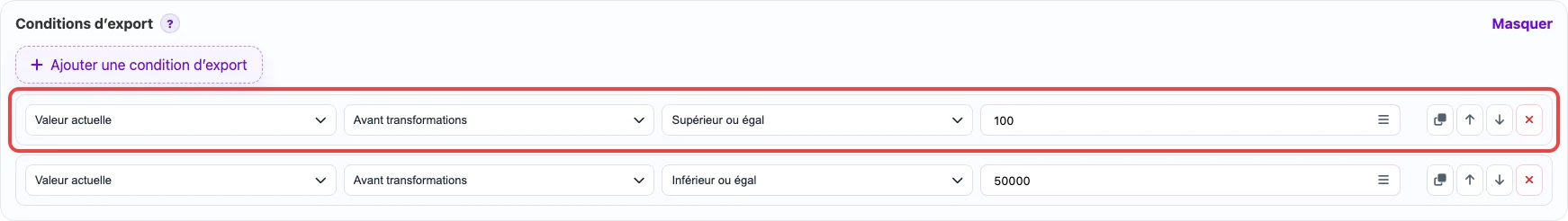 Ouvrir l’image en grand Condition d’export de ligne pour le prix minimum