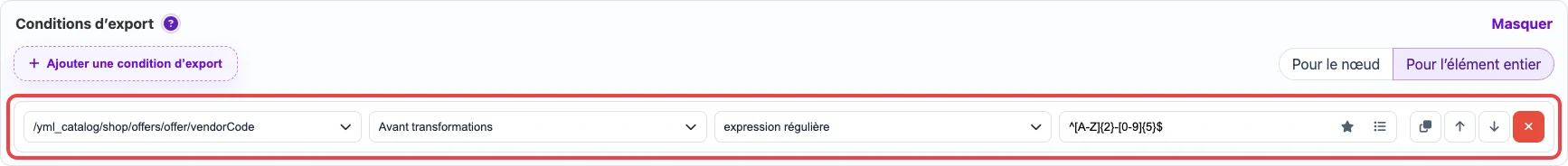 Condition d’export