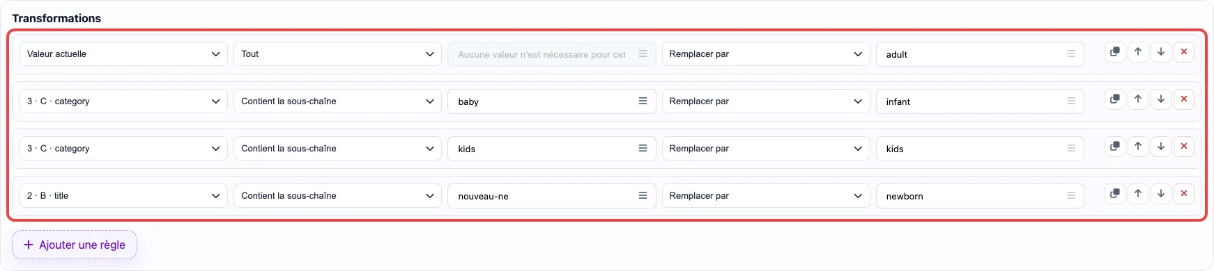 Ouvrir l’image en grand Capture des règles de transformation pour la colonne age_group