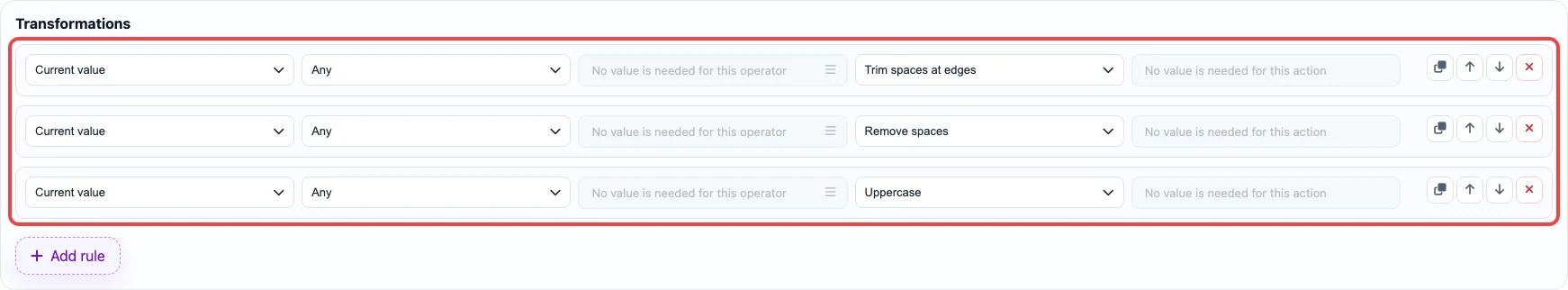 Screenshot of transformation rules for the energy_efficiency_class column