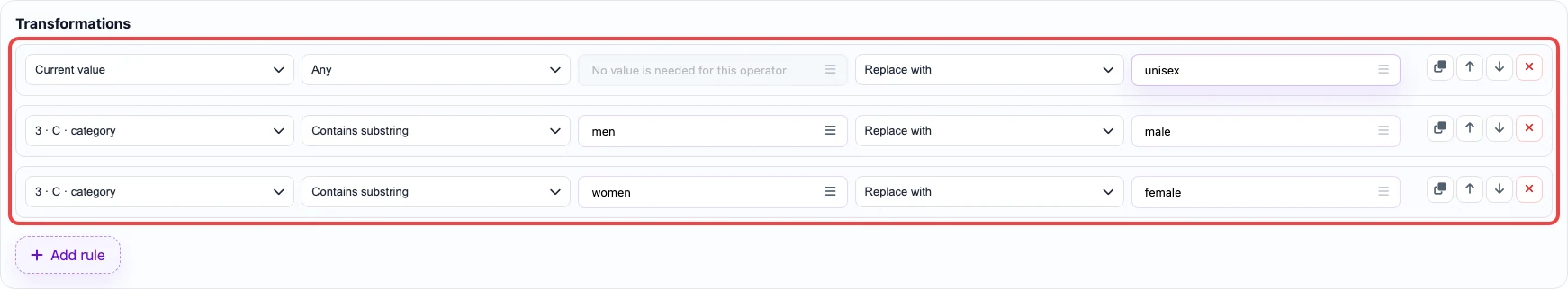 Open image larger Screenshot of transformation rules for the gender column