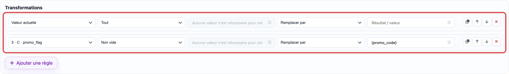 Ouvrir l’image en grand Capture des règles de transformation pour la colonne promotion_id