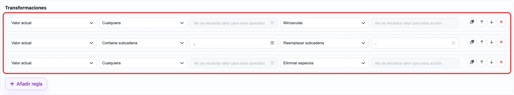 Captura de las reglas de transformación para la columna unit_pricing_measure