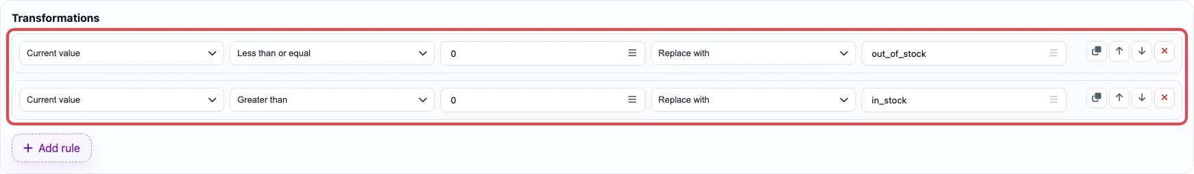 Open image larger Screenshot of transformation rules for the availability column