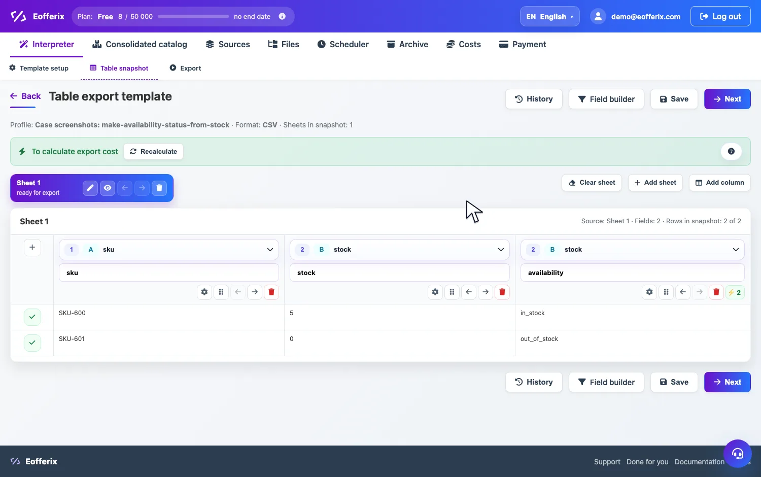 Animation showing how to open the availability column settings