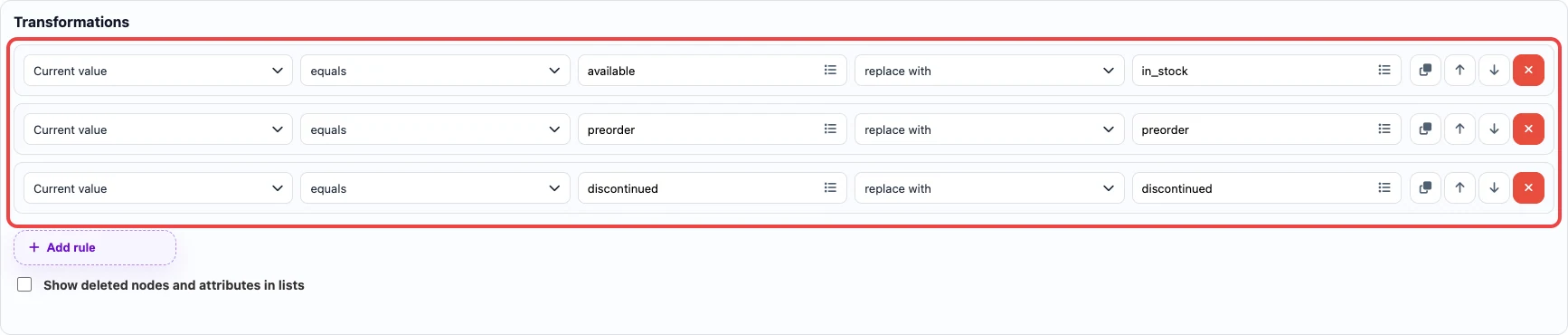 Open image larger JSON availability replacement rules in Eofferix