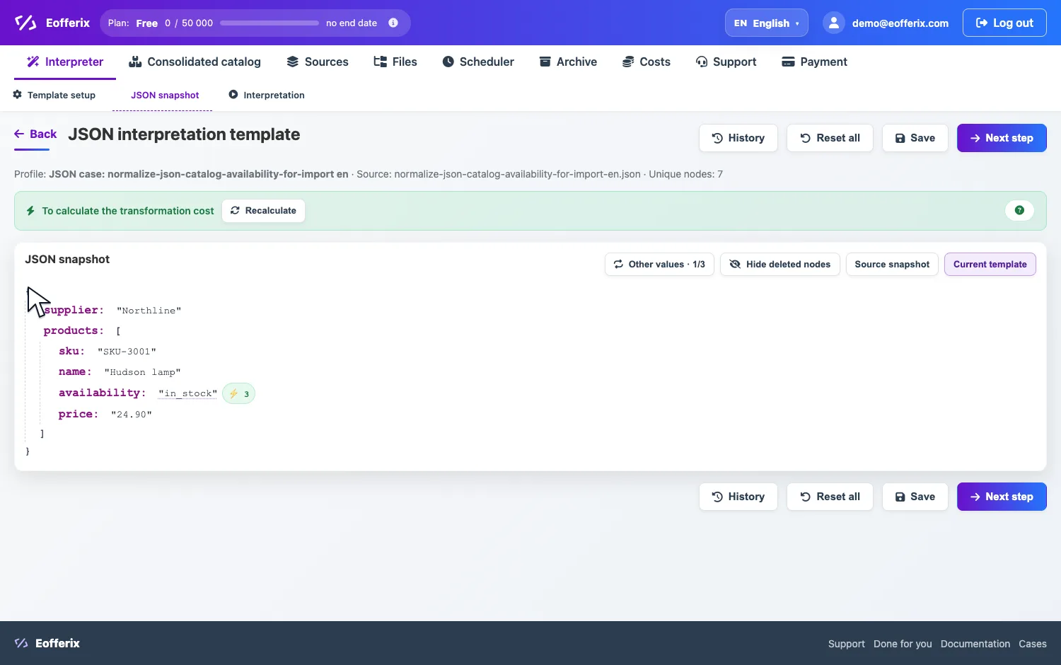 Open image larger Opening availability settings in the JSON editor