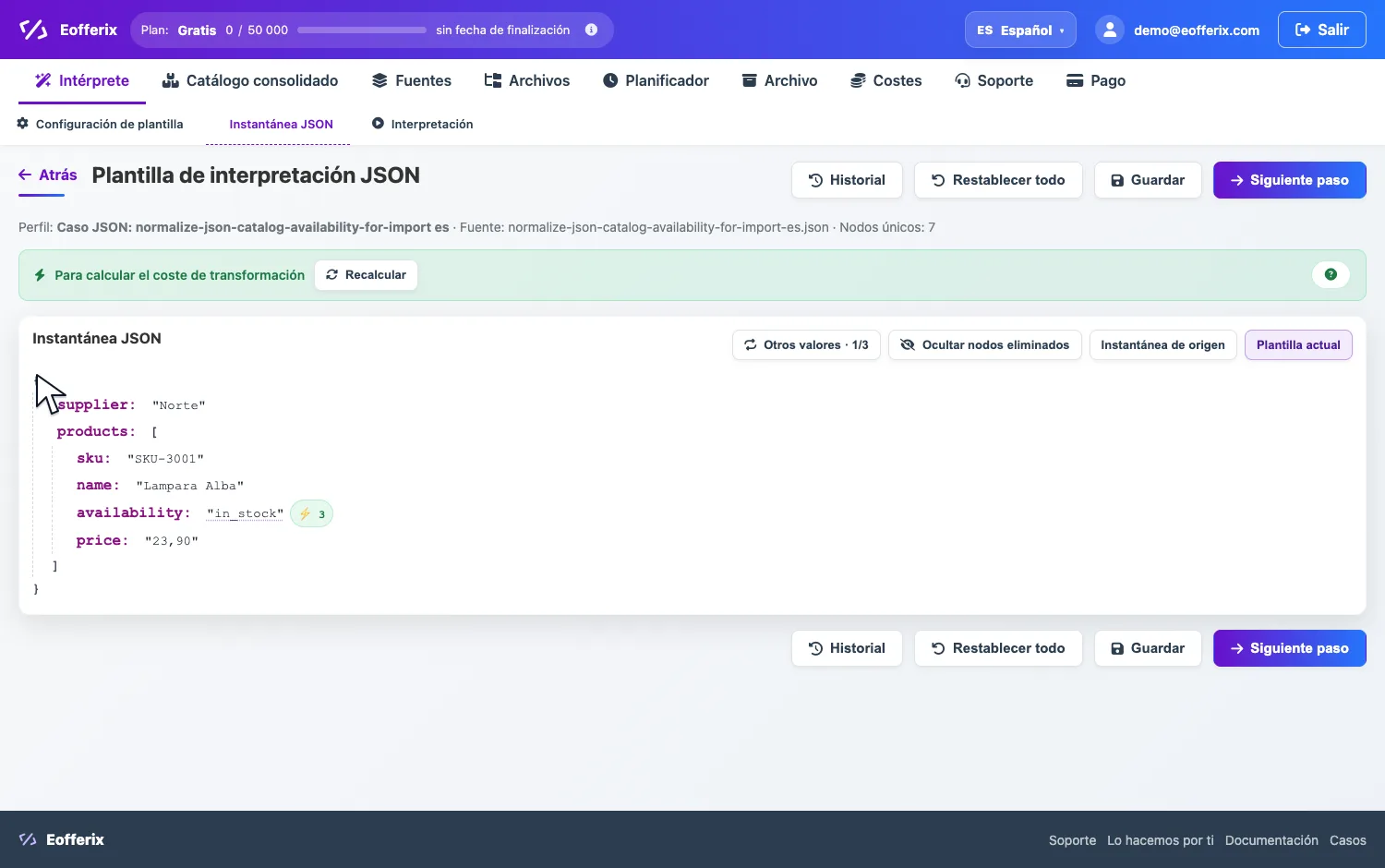 Apertura de la configuración de availability en el editor JSON