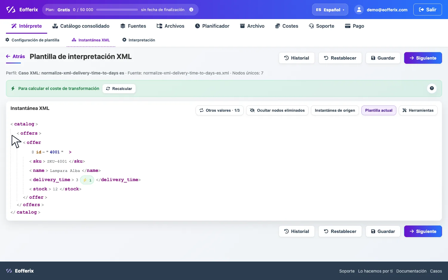 Abrir imagen en grande Apertura de la configuración del valor delivery_time en el editor XML