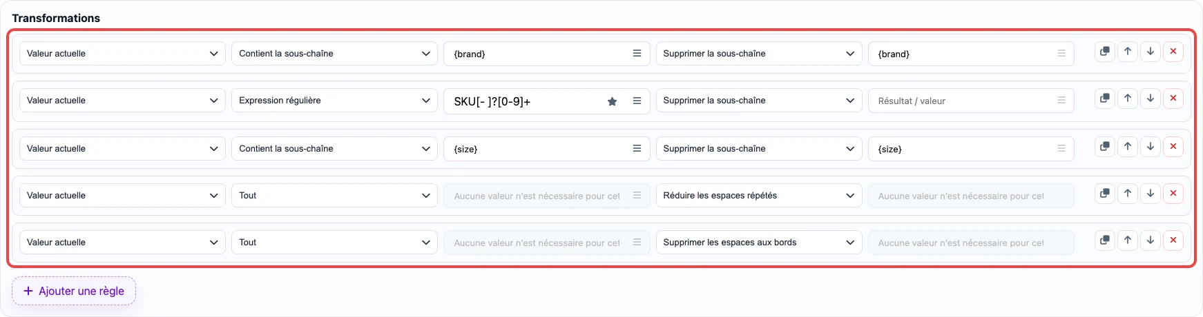 Ouvrir l’image en grand Règles pour enlever marque, SKU et taille du nom
