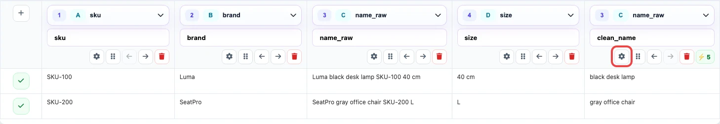 Open image larger clean_name column settings in the Eofferix table editor
