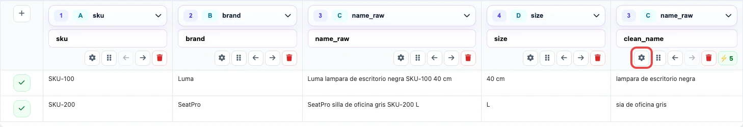 Abrir imagen en grande Configuración de la columna clean_name en Eofferix