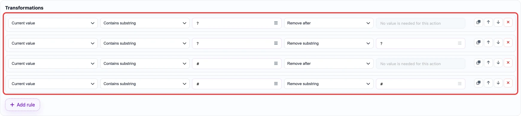 Open image larger Rules for removing query string and fragment from URL