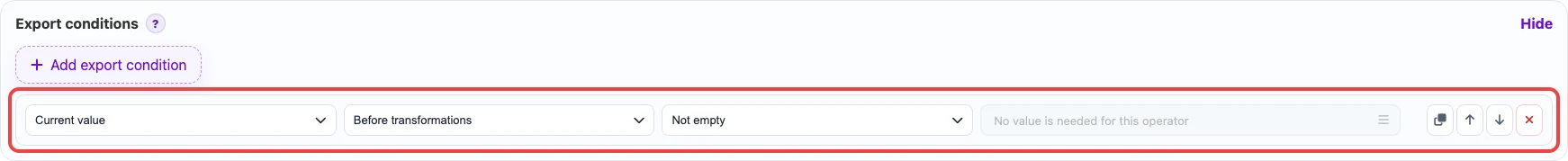 Open image larger Export condition for a non-empty SKU
