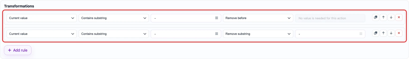 Two Eofferix rules for removing text before a dash and removing the dash